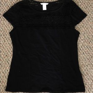 Black Half Lace and Half Cloth Top